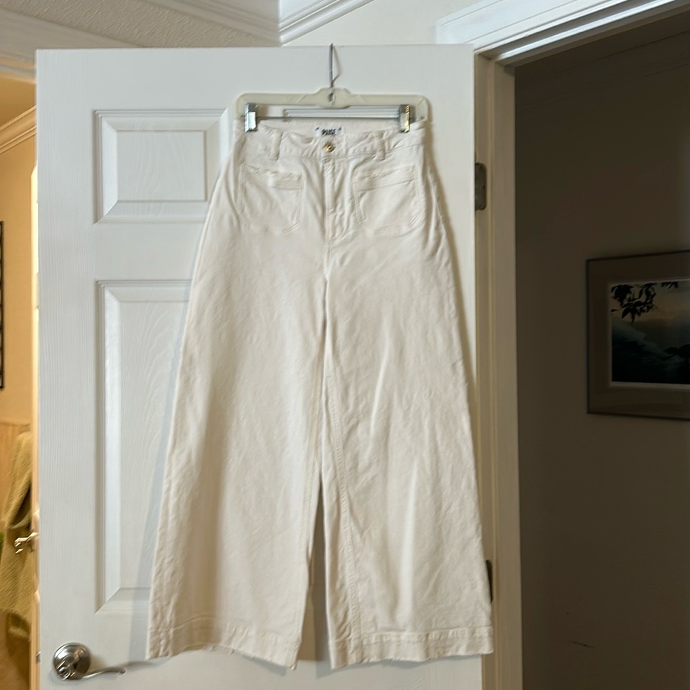 Paige high-rise wide leg cream jeans